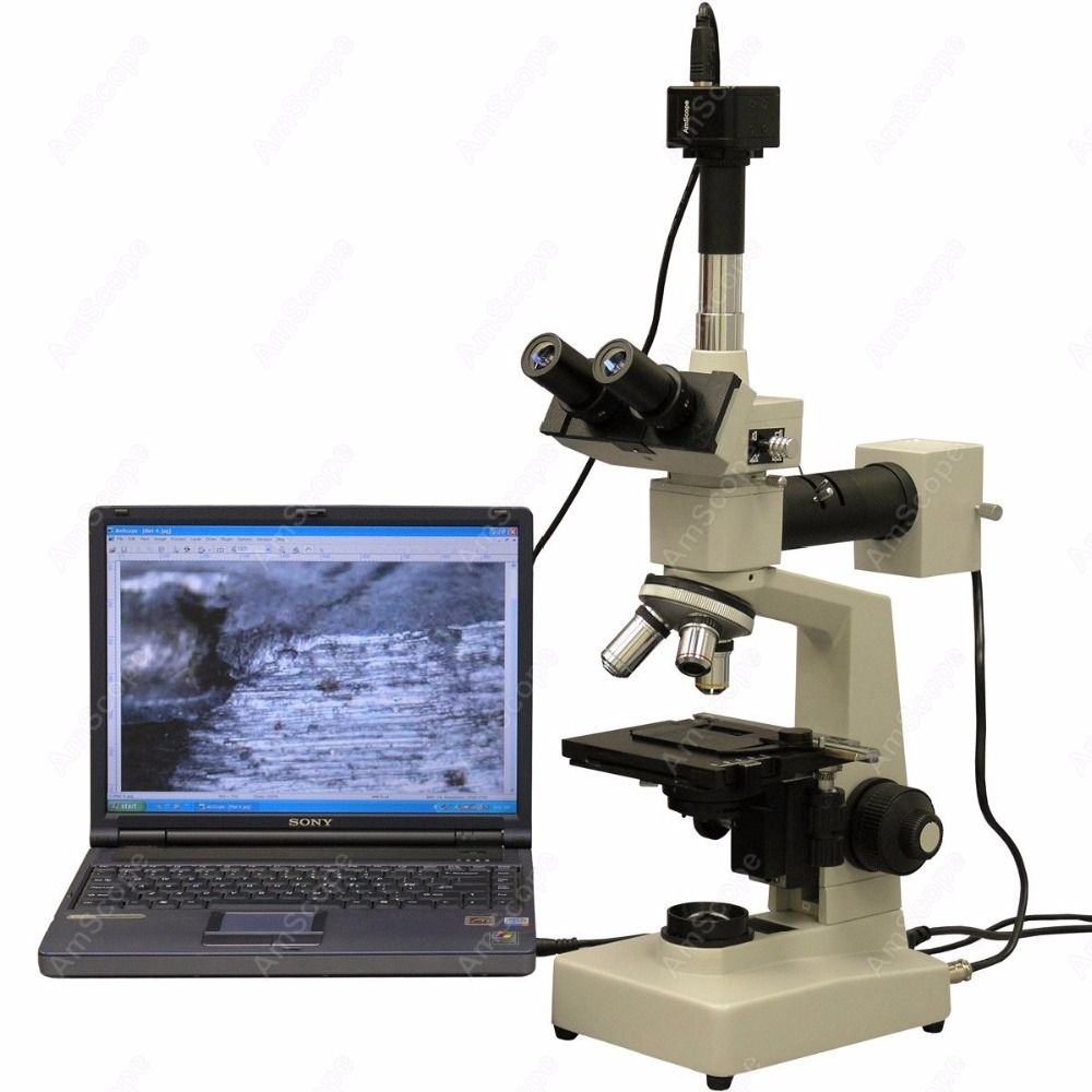 Microscope Compound 40X - Microscópio Trinocular Metalúrgico AmScope 40X-1600X com