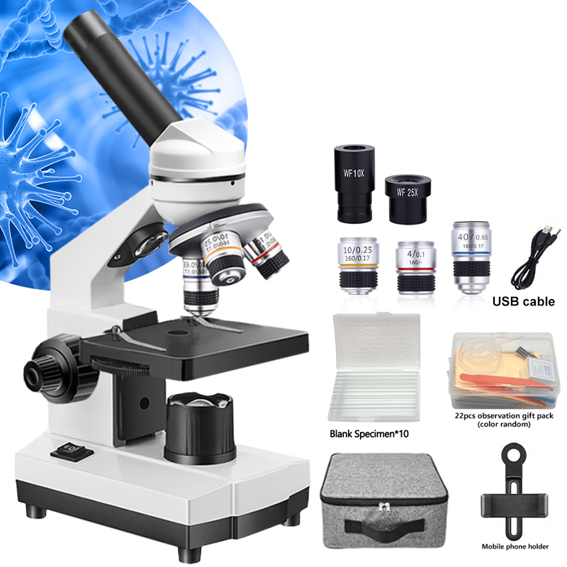 Microscope Compound 40X - Microscópio composto óptico biológico portátil, microscópio